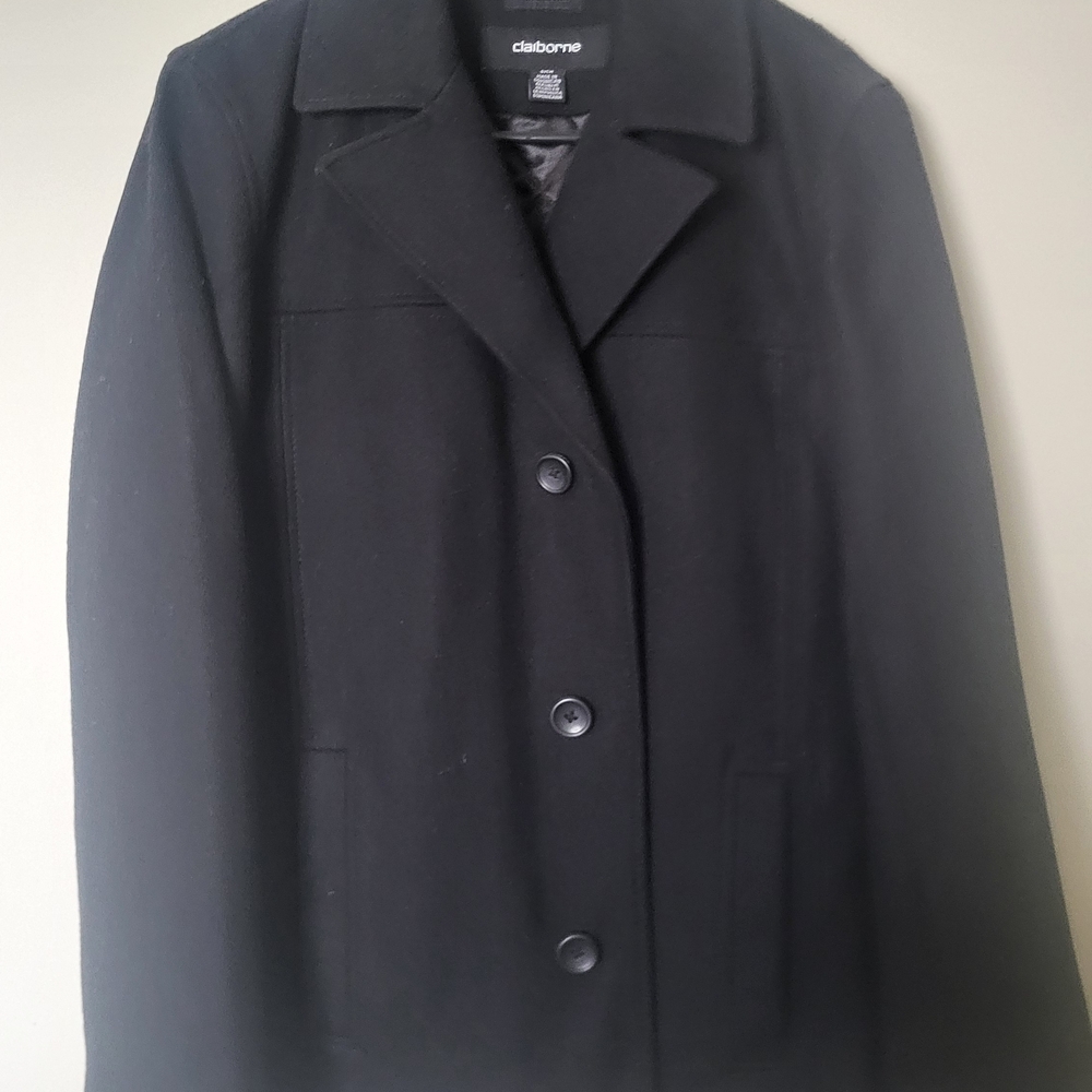 Claiborne Women's Elegant Black Button-Up Pea Coat